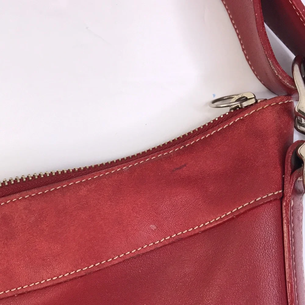 Coach Red Leather Zipper Closure Large Tote Crossbody Shoulder Bag - Vintage